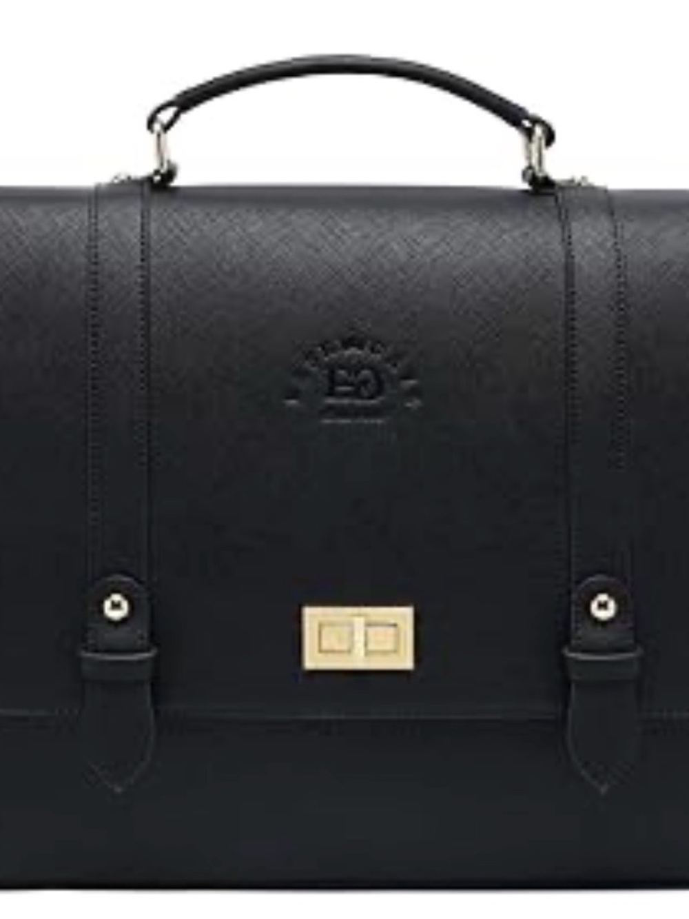 Black Structured Leather Satchel with Gold Hardware